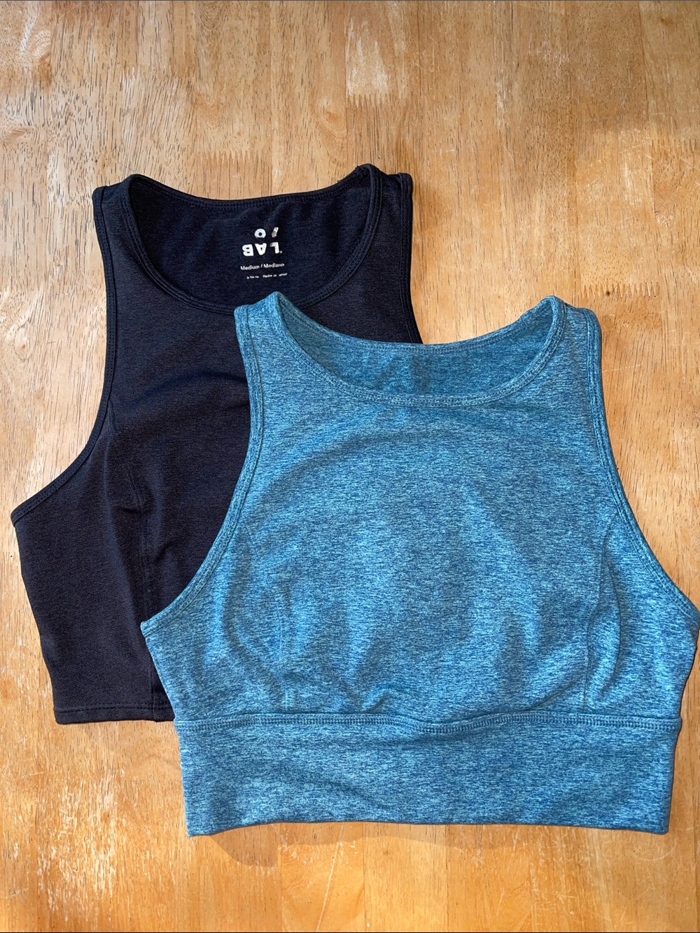 JoyLab bundle of two Heather Teal and Dark Grey High Neck Sports Bra Top